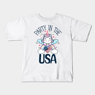 Retro Party In The USA 4th of July Unicorn Rainbows Kids T-Shirt